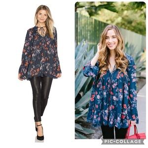 Free People “Pebble Crepe So Fine” Smocked Tunic Top in Ivory Combo